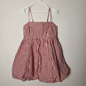 Abercrombie & Fitch Red Gingham Bubble Hem Mini Dress Pockets Large Cottagecore